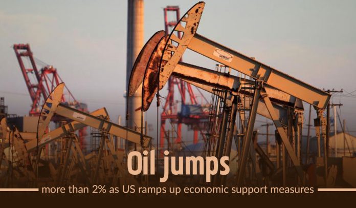 Oil jumped more than 2% as US increased economic support measures