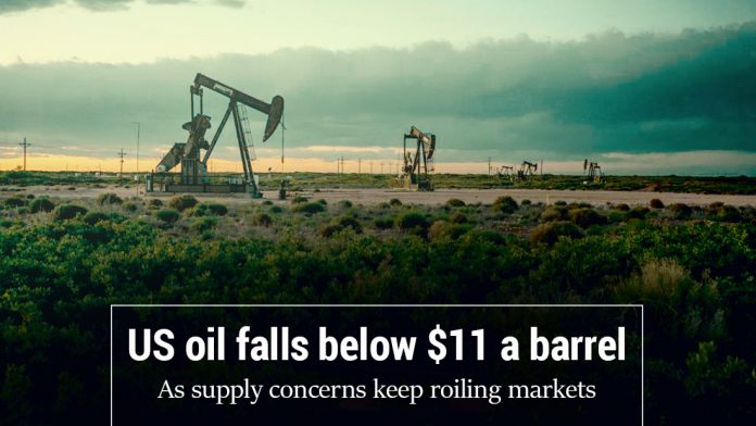 The United States oil slips below $11 a barrel